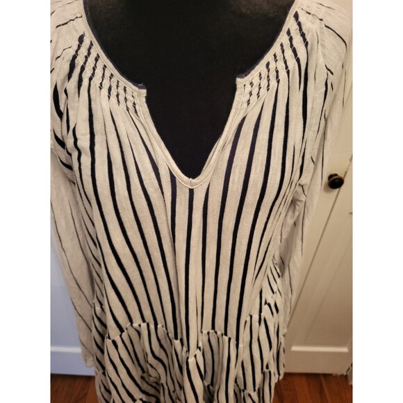 SOLD Maeve by Anthropologie White/Navy Striped Tiered Babydoll Top XL Boho - Picture 3 of 7